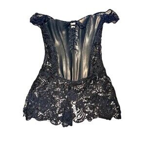 Dreamgirl 9367 Black Faux Leather Lace Corset Mini Dress 32 Gothic